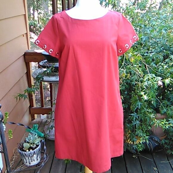 NWT Coercion Red Cotton Shift Dress - Picture 1 of 11